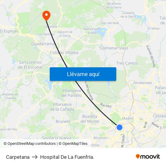 Carpetana to Hospital De La Fuenfría. map