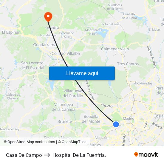 Casa De Campo to Hospital De La Fuenfría. map