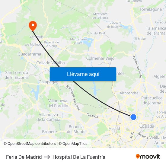 Feria De Madrid to Hospital De La Fuenfría. map