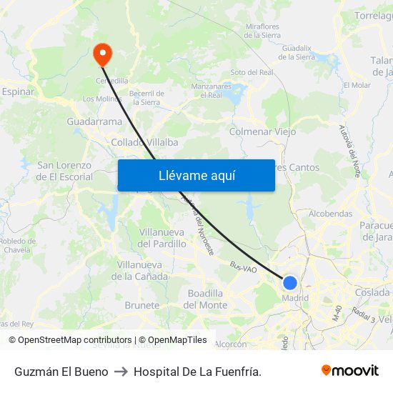 Guzmán El Bueno to Hospital De La Fuenfría. map