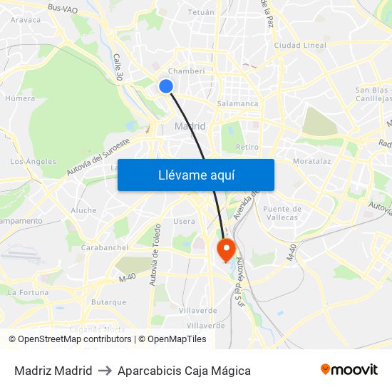 Madriz Madrid to Aparcabicis Caja Mágica map