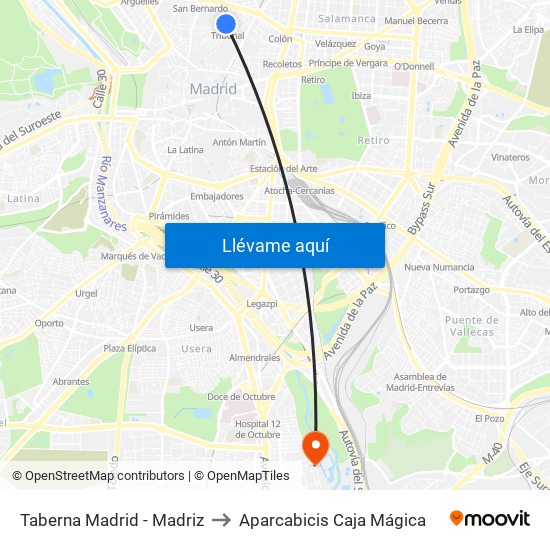Taberna Madrid - Madriz to Aparcabicis Caja Mágica map