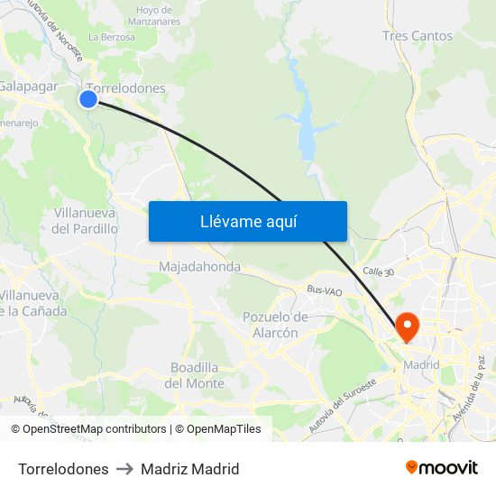 Torrelodones to Madriz Madrid map
