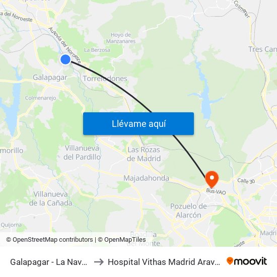 Galapagar - La Navata to Hospital Vithas Madrid Aravaca map