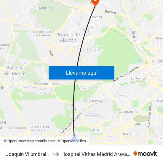 Joaquín Vilumbrales to Hospital Vithas Madrid Aravaca map