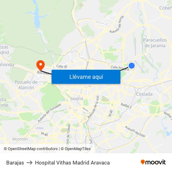 Barajas to Hospital Vithas Madrid Aravaca map