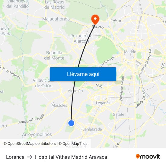Loranca to Hospital Vithas Madrid Aravaca map
