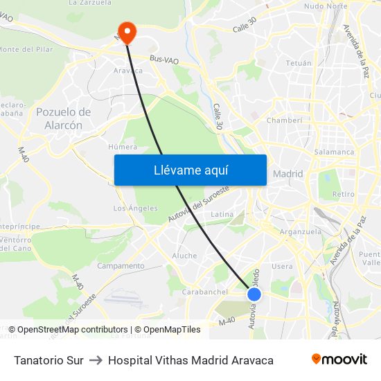 Tanatorio Sur to Hospital Vithas Madrid Aravaca map