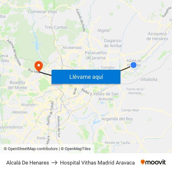 Alcalá De Henares to Hospital Vithas Madrid Aravaca map