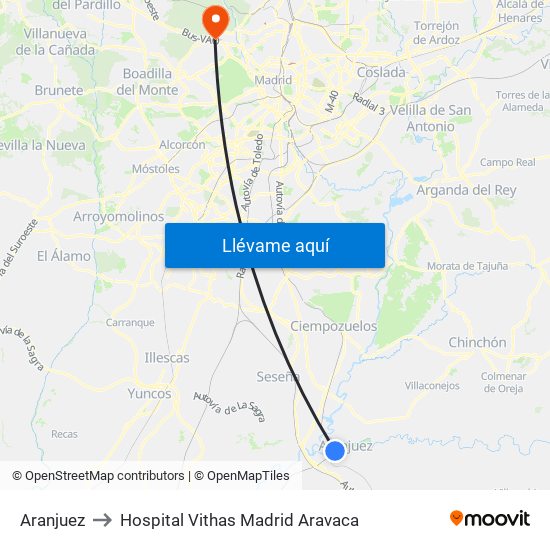 Aranjuez to Hospital Vithas Madrid Aravaca map