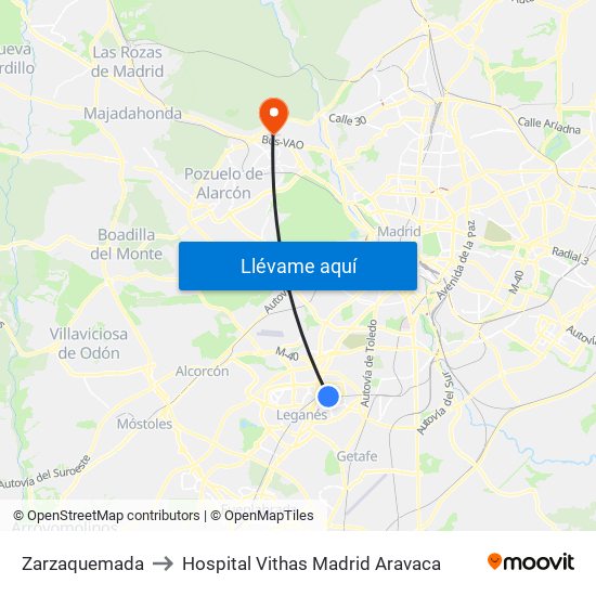 Zarzaquemada to Hospital Vithas Madrid Aravaca map