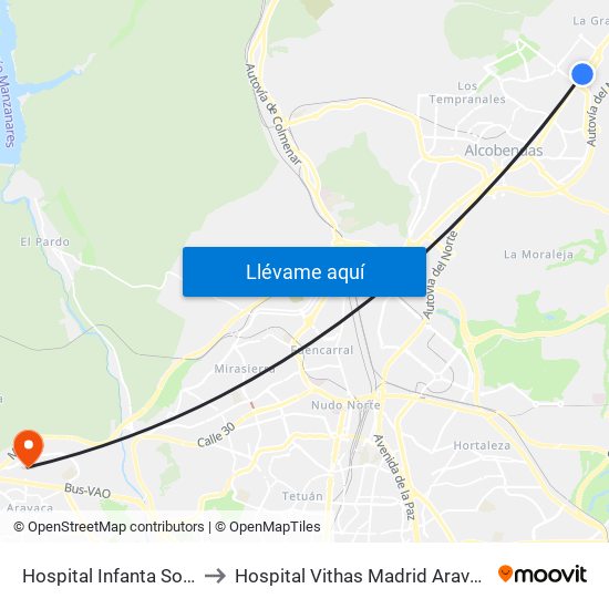 Hospital Infanta Sofía to Hospital Vithas Madrid Aravaca map