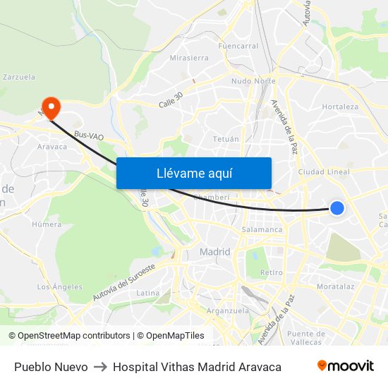 Pueblo Nuevo to Hospital Vithas Madrid Aravaca map