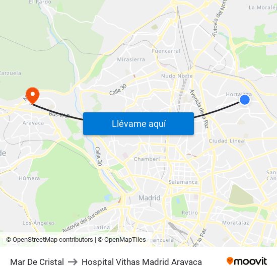 Mar De Cristal to Hospital Vithas Madrid Aravaca map
