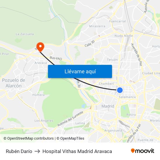 Rubén Darío to Hospital Vithas Madrid Aravaca map