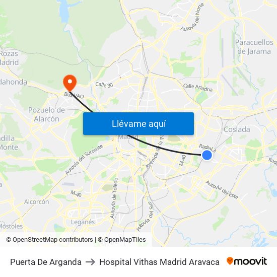 Puerta De Arganda to Hospital Vithas Madrid Aravaca map