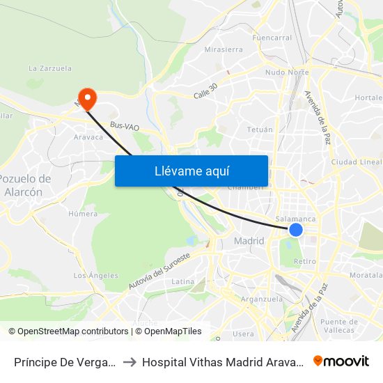 Príncipe De Vergara to Hospital Vithas Madrid Aravaca map