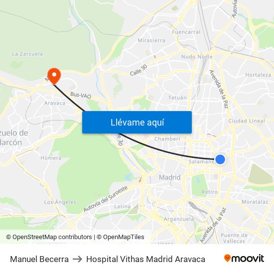 Manuel Becerra to Hospital Vithas Madrid Aravaca map