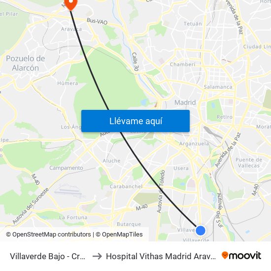 Villaverde Bajo - Cruce to Hospital Vithas Madrid Aravaca map