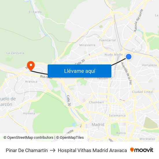 Pinar De Chamartín to Hospital Vithas Madrid Aravaca map