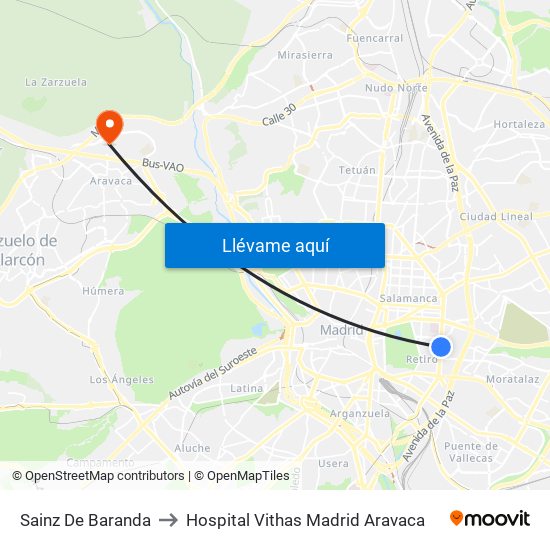 Sainz De Baranda to Hospital Vithas Madrid Aravaca map