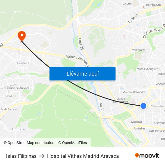 Islas Filipinas to Hospital Vithas Madrid Aravaca map