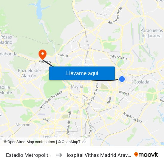 Estadio Metropolitano to Hospital Vithas Madrid Aravaca map