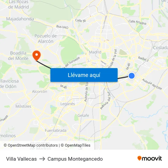 Villa Vallecas to Campus Montegancedo map