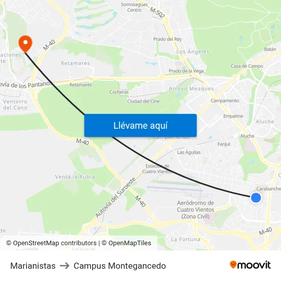 Marianistas to Campus Montegancedo map