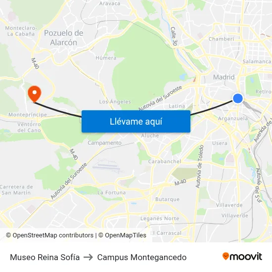 Museo Reina Sofía to Campus Montegancedo map