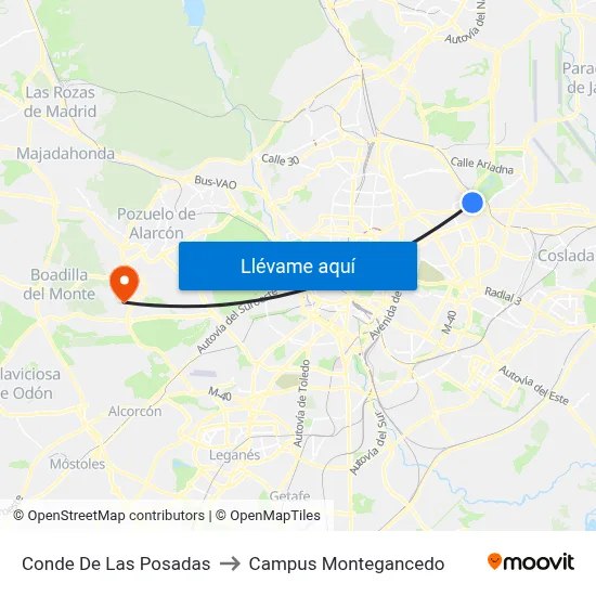 Conde De Las Posadas to Campus Montegancedo map