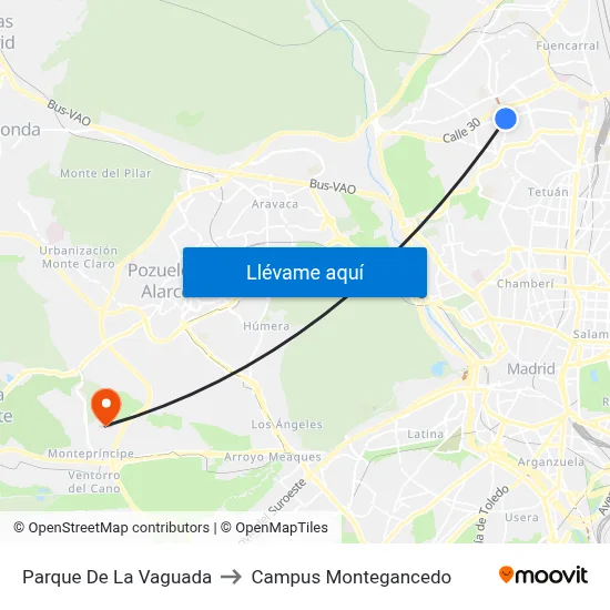 Parque De La Vaguada to Campus Montegancedo map