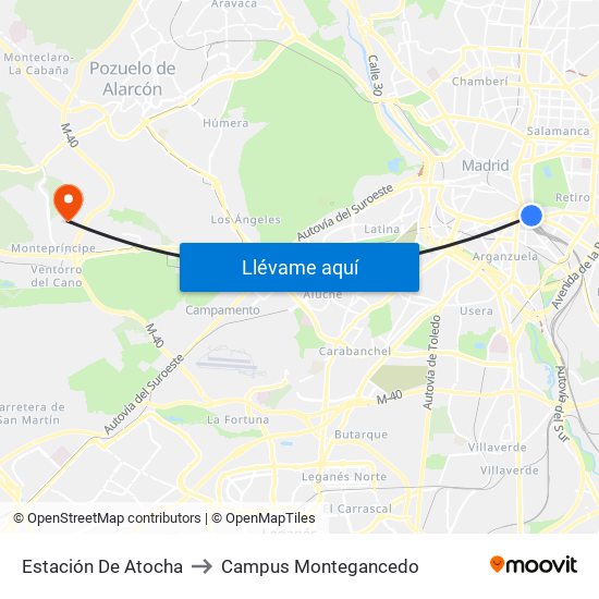 Estación De Atocha to Campus Montegancedo map