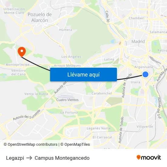 Legazpi to Campus Montegancedo map