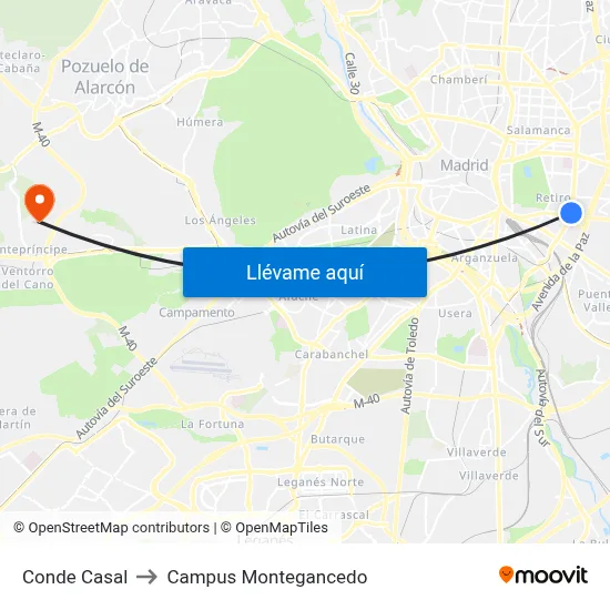 Conde Casal to Campus Montegancedo map
