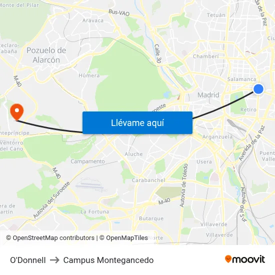 O'Donnell to Campus Montegancedo map