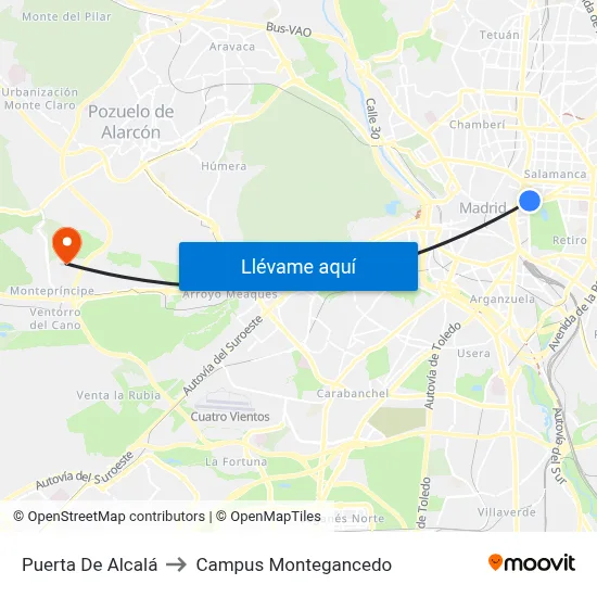 Puerta De Alcalá to Campus Montegancedo map
