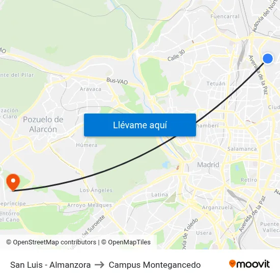 San Luis - Almanzora to Campus Montegancedo map
