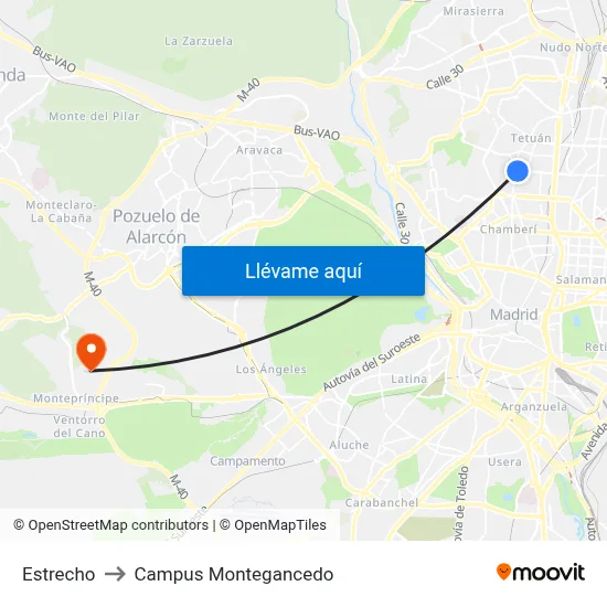 Estrecho to Campus Montegancedo map