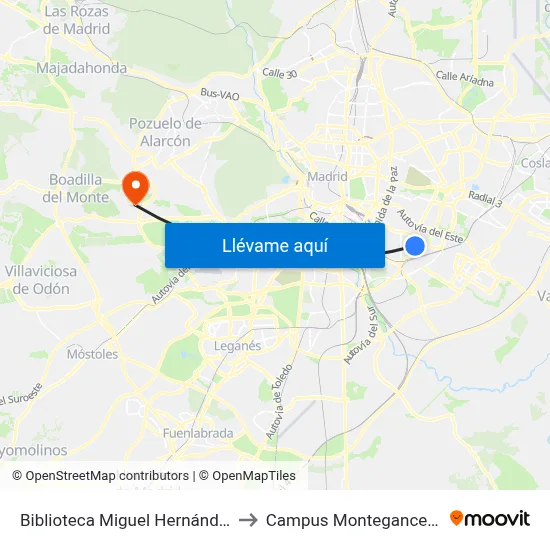 Biblioteca Miguel Hernández to Campus Montegancedo map