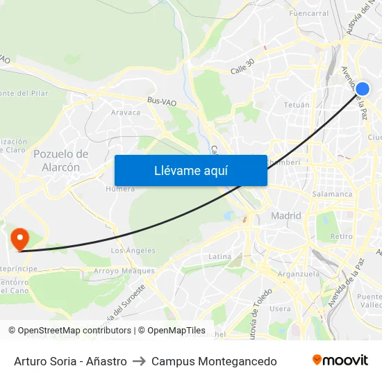 Arturo Soria - Añastro to Campus Montegancedo map