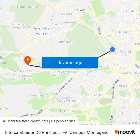 Intercambiador De Príncipe Pío to Campus Montegancedo map