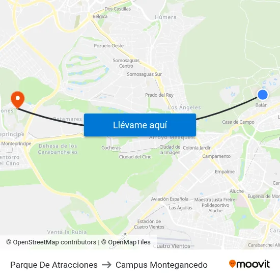 Parque De Atracciones to Campus Montegancedo map
