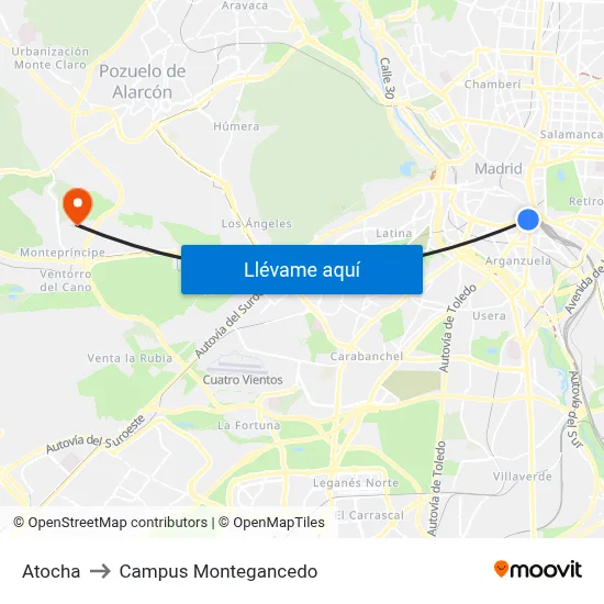 Atocha to Campus Montegancedo map