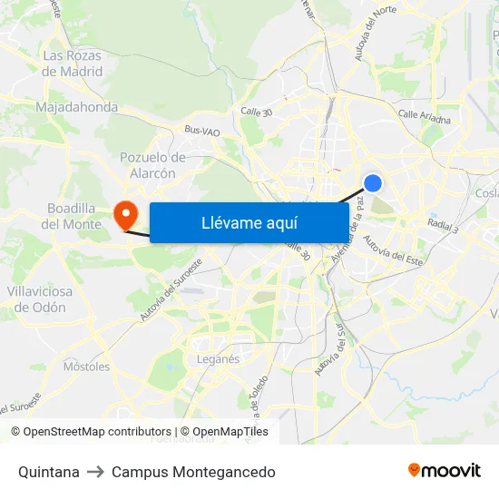 Quintana to Campus Montegancedo map