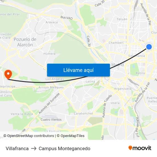 Villafranca to Campus Montegancedo map