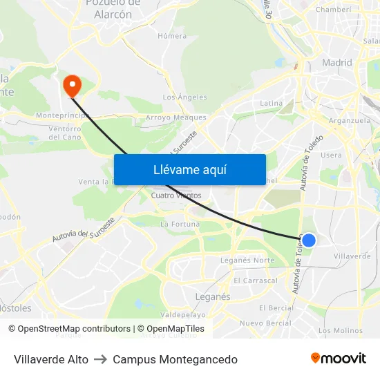 Villaverde Alto to Campus Montegancedo map