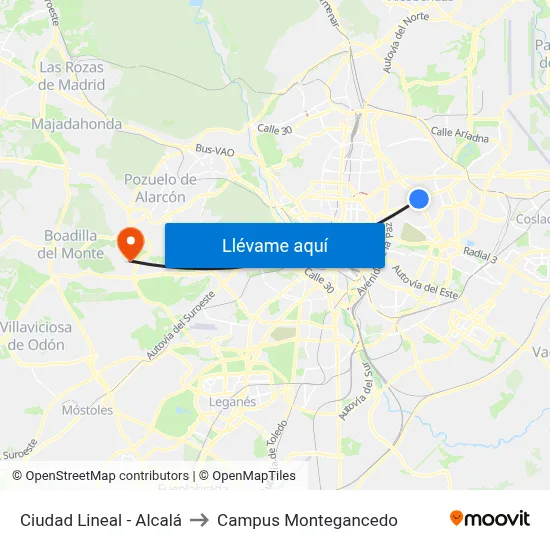 Ciudad Lineal - Alcalá to Campus Montegancedo map
