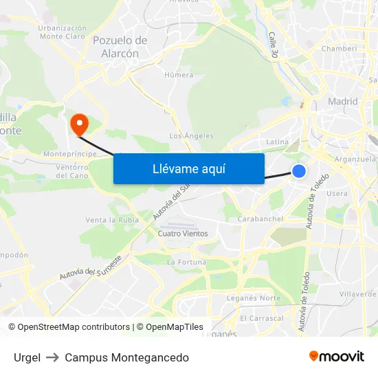 Urgel to Campus Montegancedo map