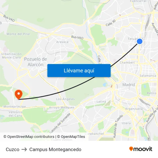 Cuzco to Campus Montegancedo map